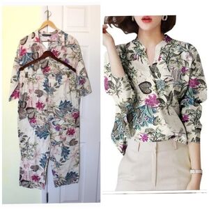 New Zanzea Hawaiian Floral Print Women Suit Size XL Pants & Top Cotton Tropical